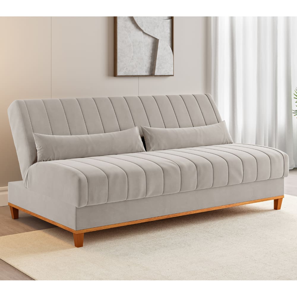 Sofa Cama Veneza 1,80 Reclinável 3 Lugares Veludo Marfim
