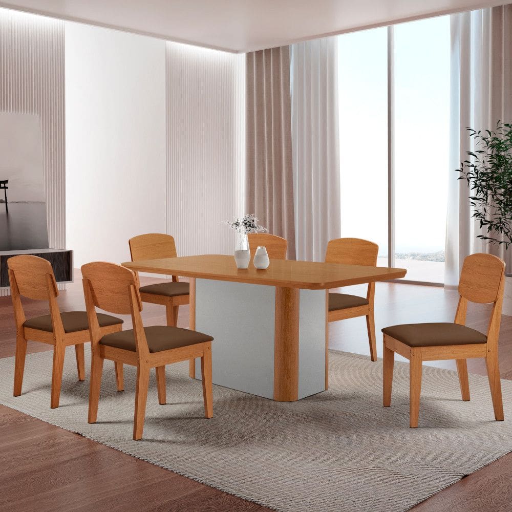 Mesa de Jantar Isadora 180cm Tampo MDF Laminado com 6 Cadeiras Copper
