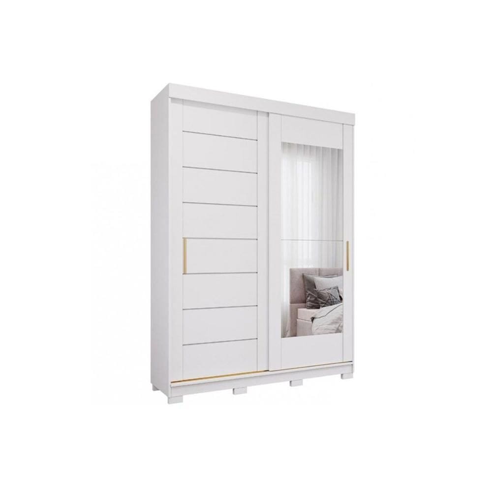 Guarda Roupas 2 Portas de Correr (1 c/ Espelho) e 3 Gavetas c/ Pés Liz Branco - Panan