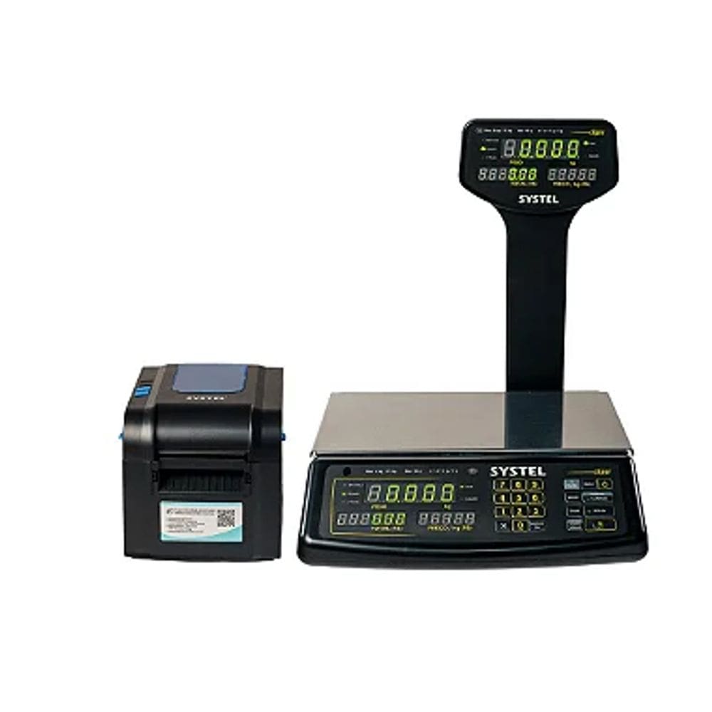 Combo Balança Systel Clipse Torre Preta 30kg + Impressora Etiquetadora Quo Novo