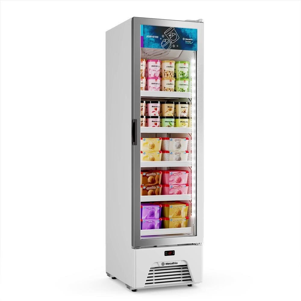 Freezer Vertical Sorvetes Frost Free -18 a -22ºc Slim Inverter 204/337l Vf28 Optima Branca 220v - Metalfrio