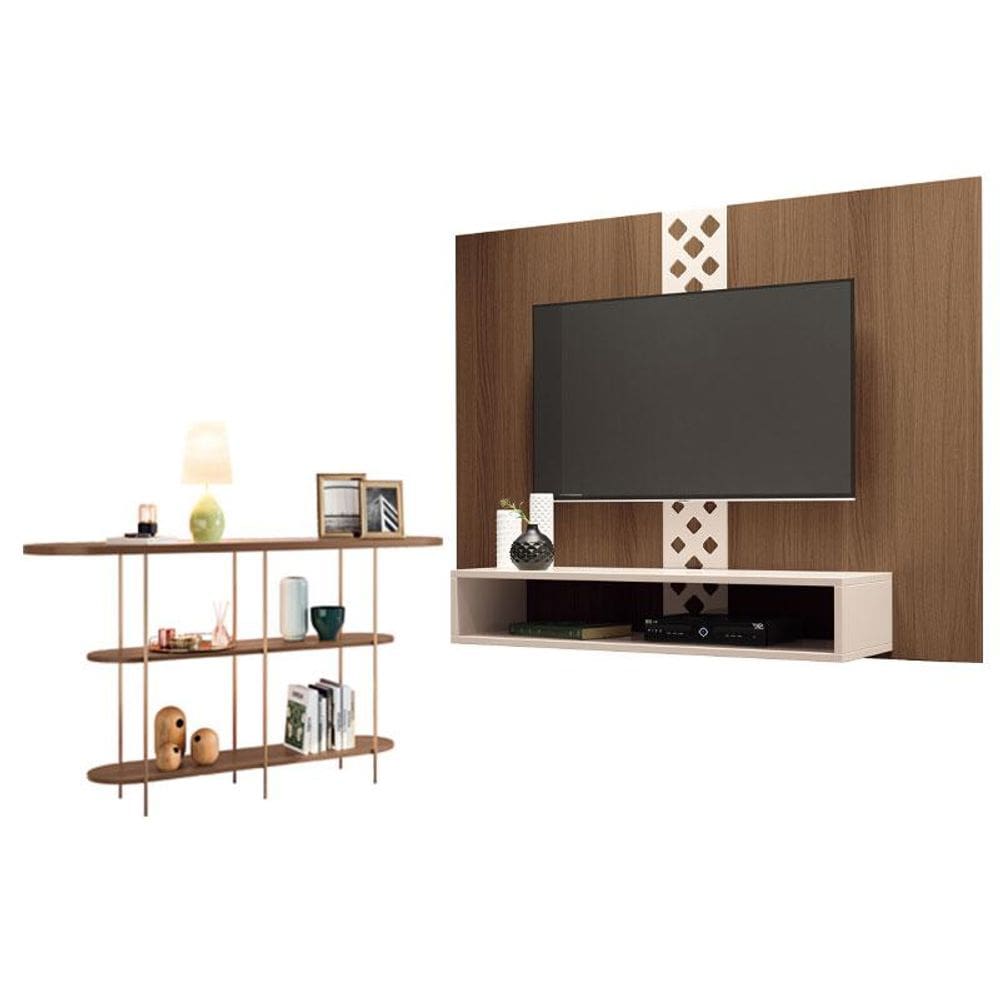 Painel para TV Home Suspenso Form com Aparador Infinity Castanho - HB Móveis