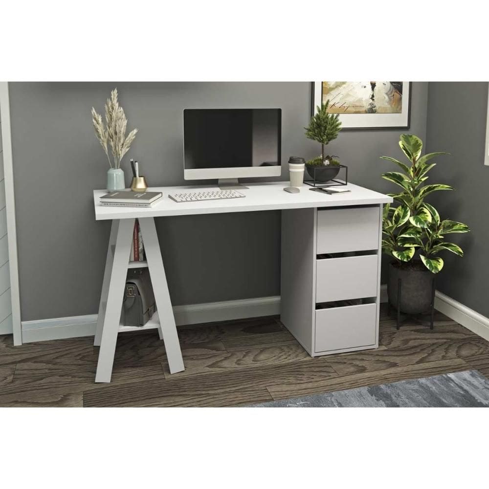 Mesa Computador Casal MB 1035 c/ 3 Gavetas Branco - Movelbento