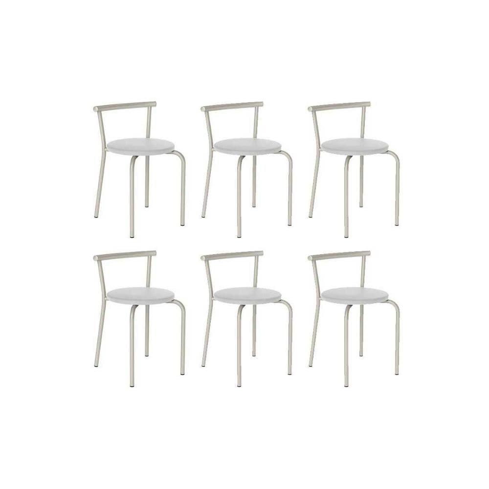 Kit 6 Banquetas Sala Jantar 105 6 Uni Prata/Courano Branco - Carraro