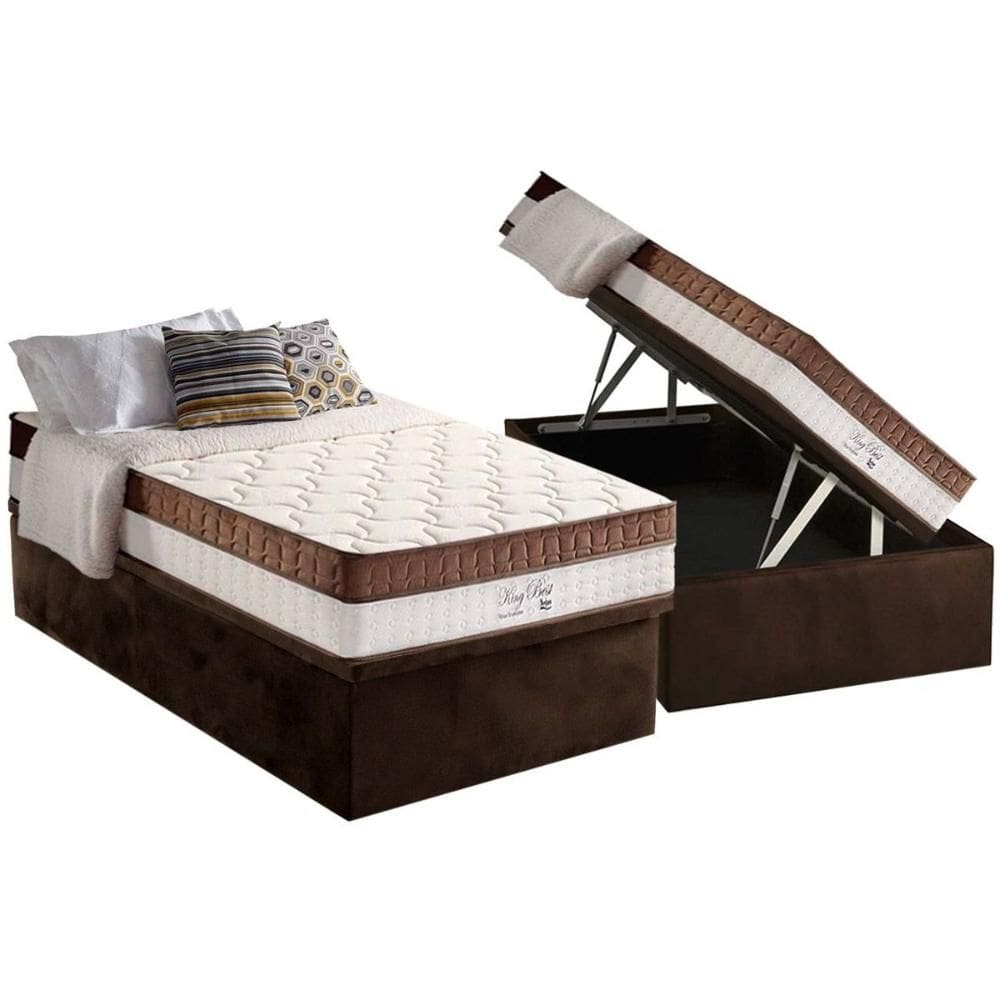Cama Box Baú Solteiro: Colchão Molas  Ensacadas D Angelis Anjos King Best Brown + Base CRC Suede Brown (88x188)