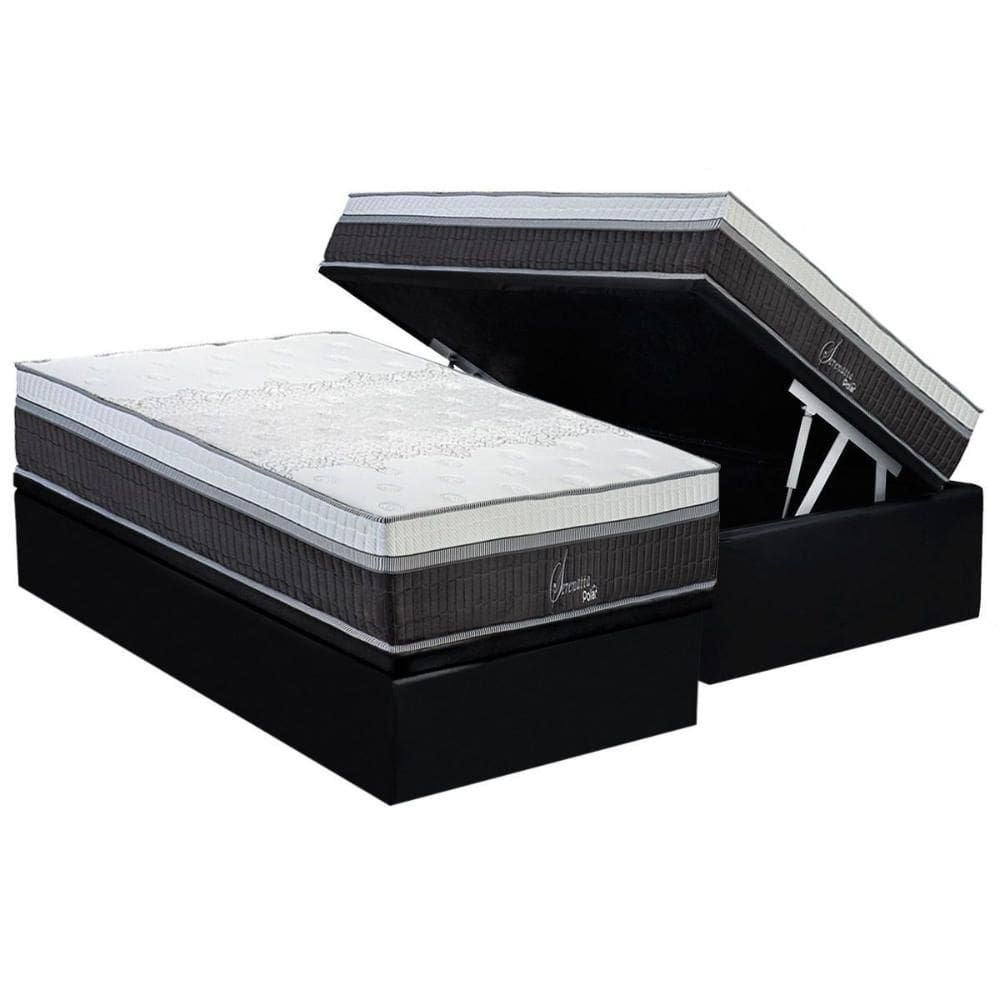 Cama Box Baú Solteiro: Colchão Molas Bonnel Polar Ensacadas Serenatta + Base CRC Suede Black (88x188)