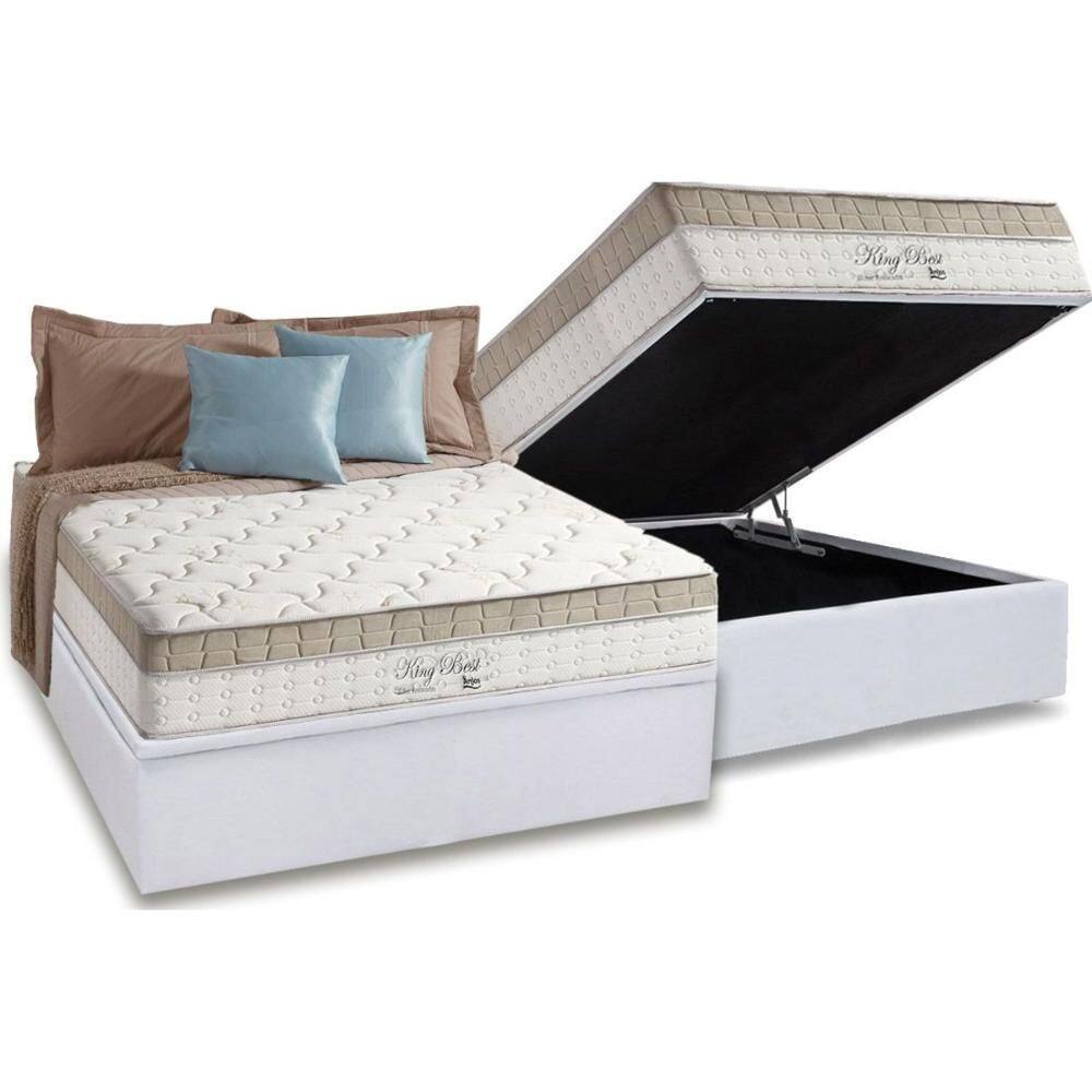 Cama Box Baú Casal: Colchão Molas  Ensacadas D Angelis Anjos Conjunto Box Baú - Anjos de King Best + Box Baú Universal White (138x188)