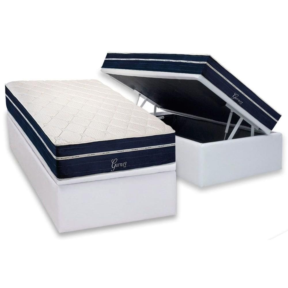 Cama Box Baú Solteiro: Colchão Molas Bonnel Polar Ensacadas Garnet + Base CRC Courano White (88x188)