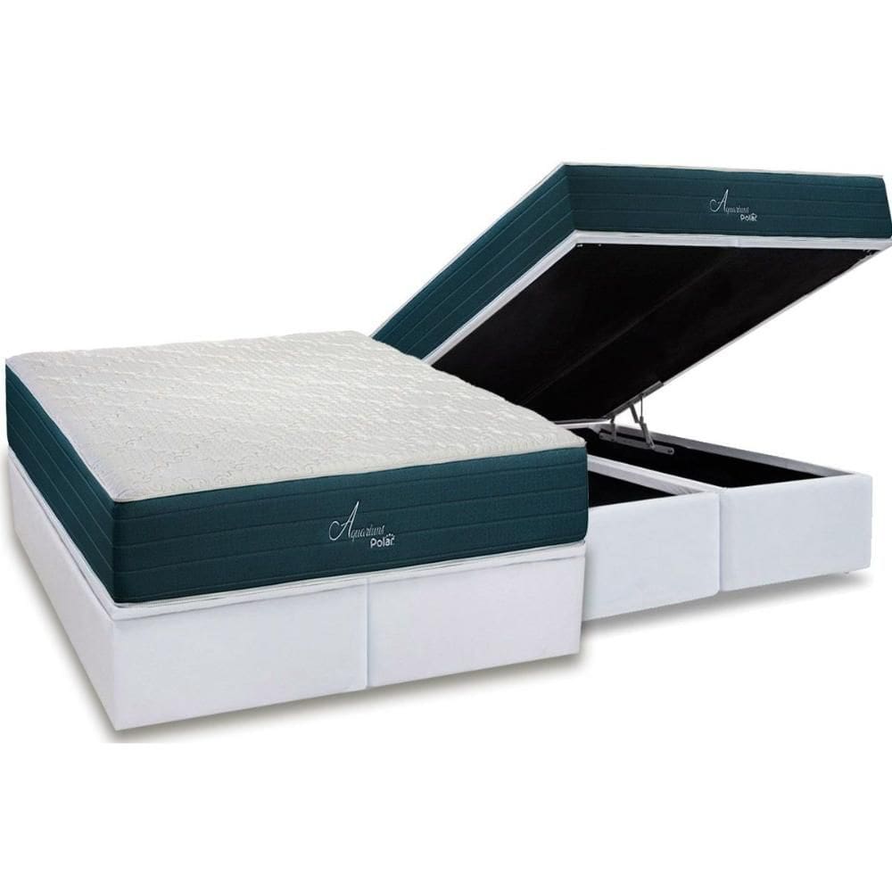 Cama Box Baú King: Colchão Molas  Ensacadas Polar Aquariuns + Base CRC Courano White (193x203)
