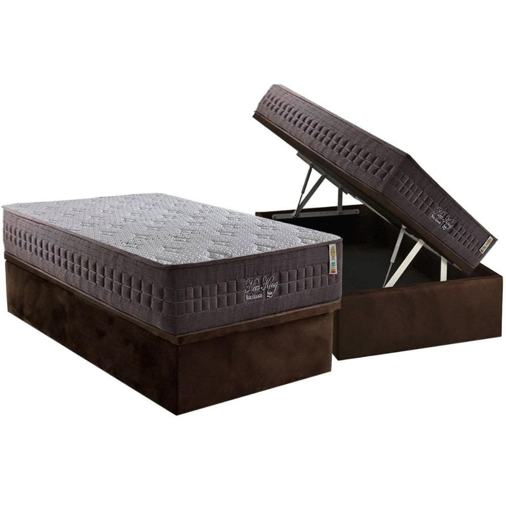 Cama Box Baú Solteiro: Colchão Molas  Ensacadas D Angelis Anjos New King Brown + Base CRC Suede Brown (88x188)