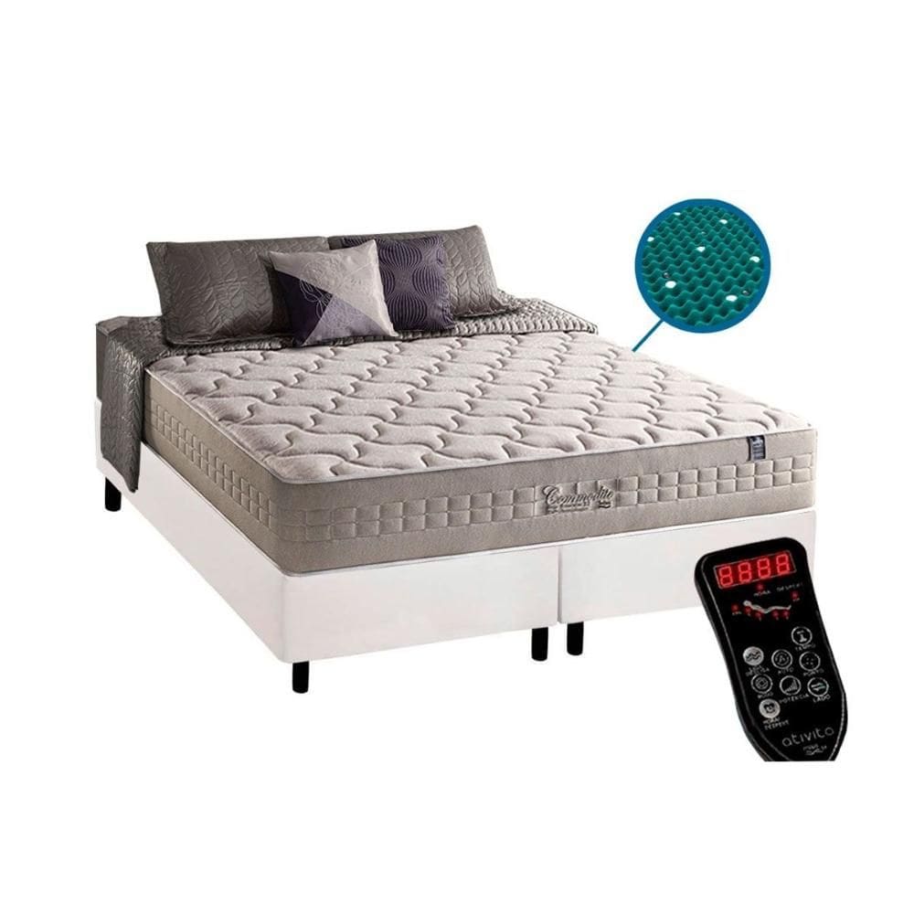 Cama Box King: Colchão Molas  Ensacadas D Angelis Anjos Commodite + Base CRC Courano White (193x203)