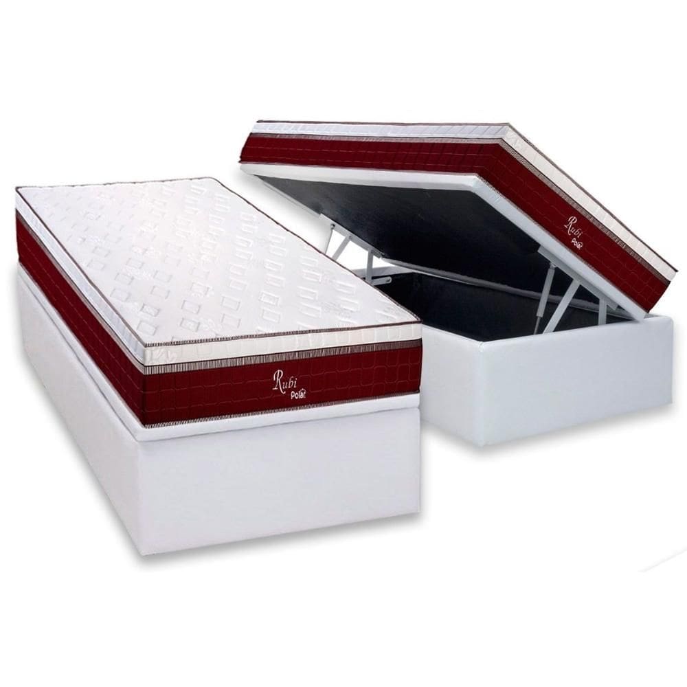 Cama Box Baú Solteiro: Colchão Molas Bonnel Polar Ensacadas Rubi + Base CRC Courano White (88x188)