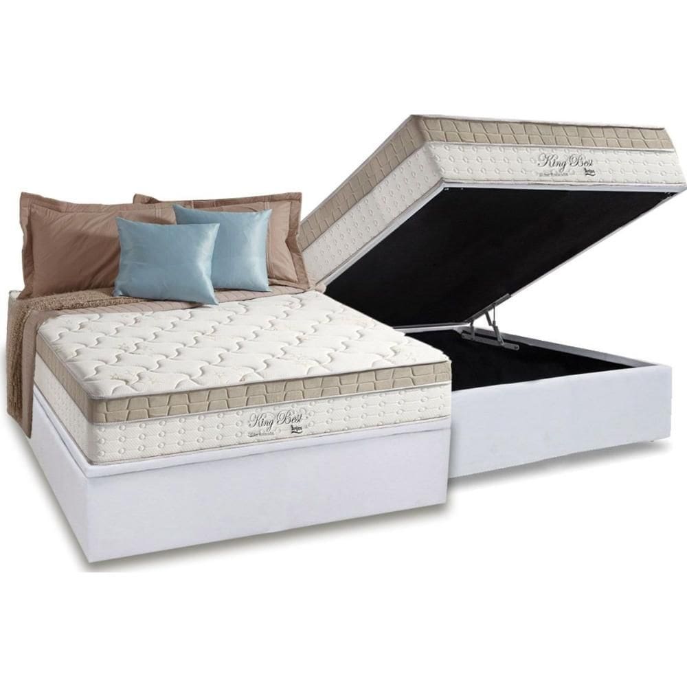 Cama Box Baú Casal: Colchão Molas  Ensacadas D Angelis Anjos Conjunto Box Baú - Anjos de King Best + Box Baú Universal White (138x188)