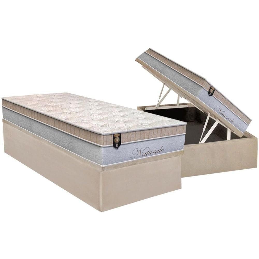Cama Box Baú Solteiro: Colchão Molas  Ensacadas Orthoflex Naturale + Base CRC Suede Clean (88x188)