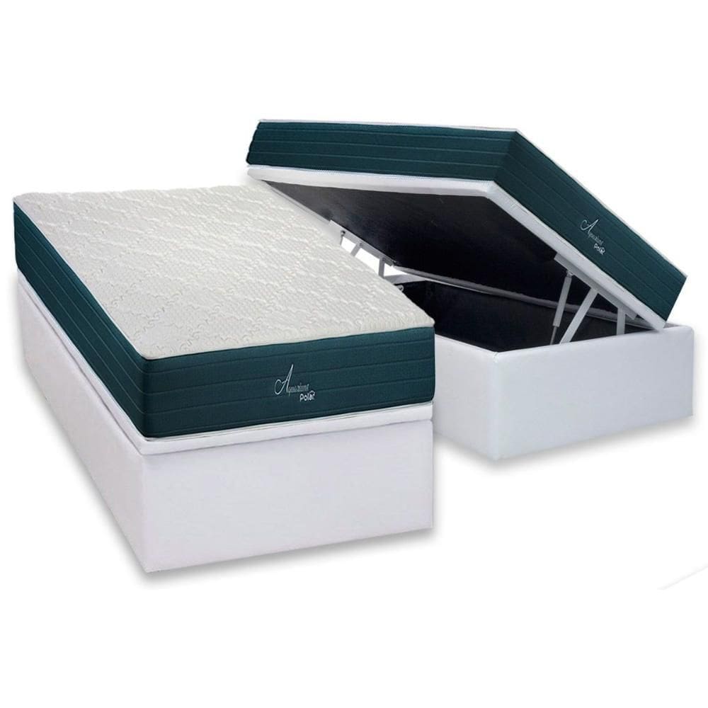 Cama Box Baú Solteiro: Colchão Molas Bonnel Polar Ensacadas Aquariuns + Base CRC Courano White (88x188)