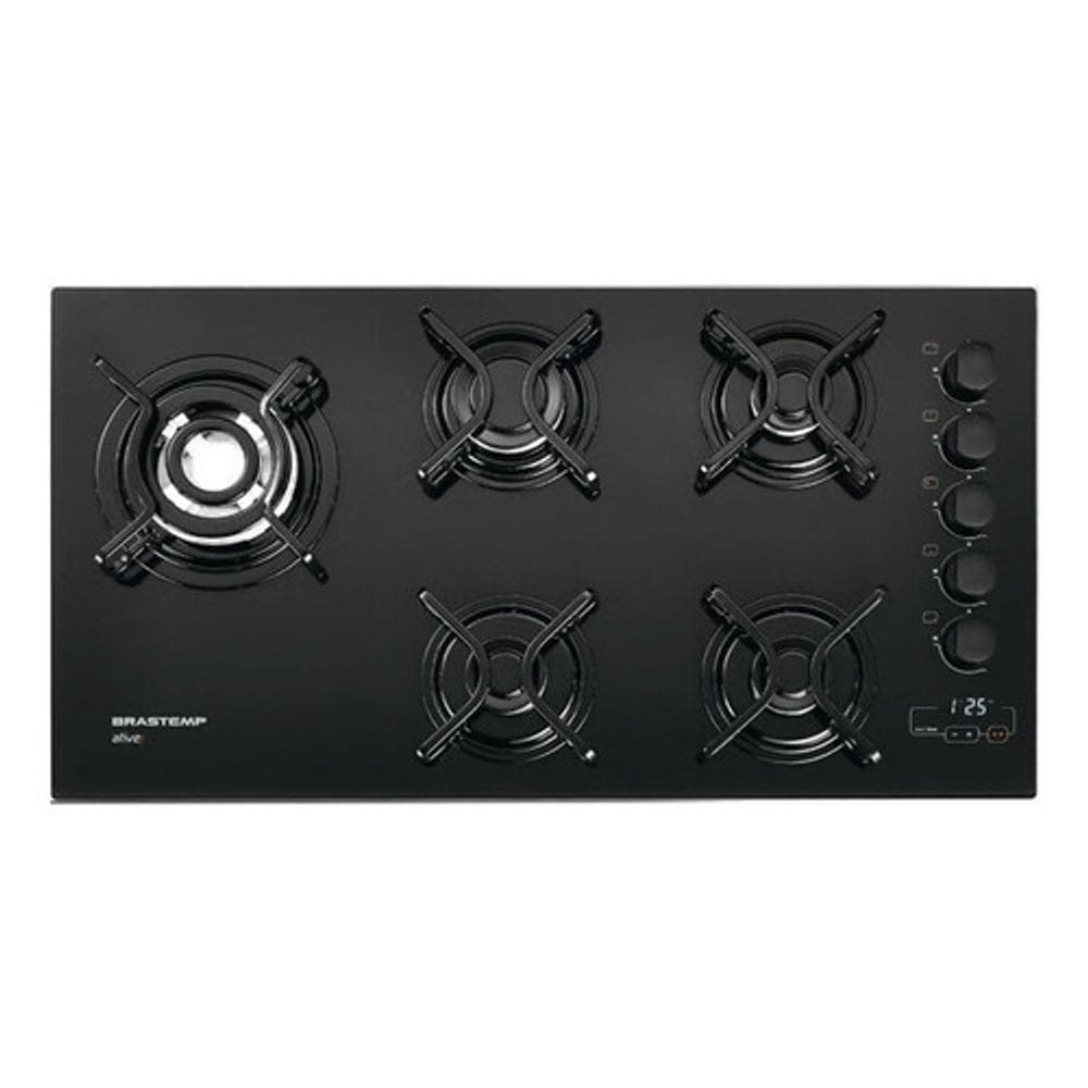 Cooktop A Gas 5 Bocas Vidro Preto Bivolt 85x46cm - Brastemp