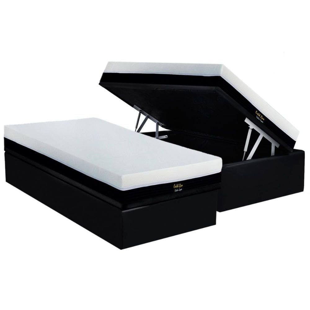 Cama Box Baú Solteiro: Colchão Molas  Ensacadas Luckspuma Gold Line Elastic Zipper + Base CRC Suede Black (88x188)