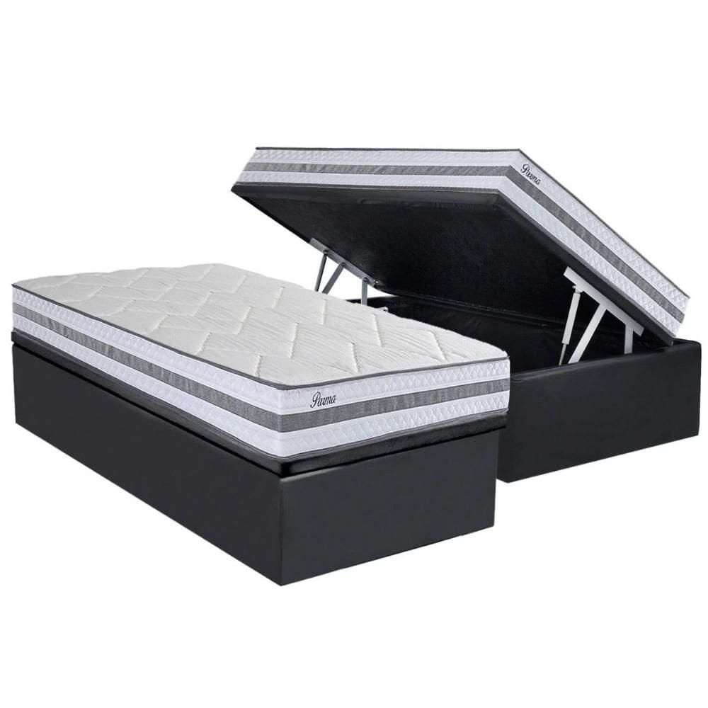 Cama Box Baú Solteiro: Colchão Molas  Ensacadas Herval Parma + Base CRC Suede Gray (88x188)