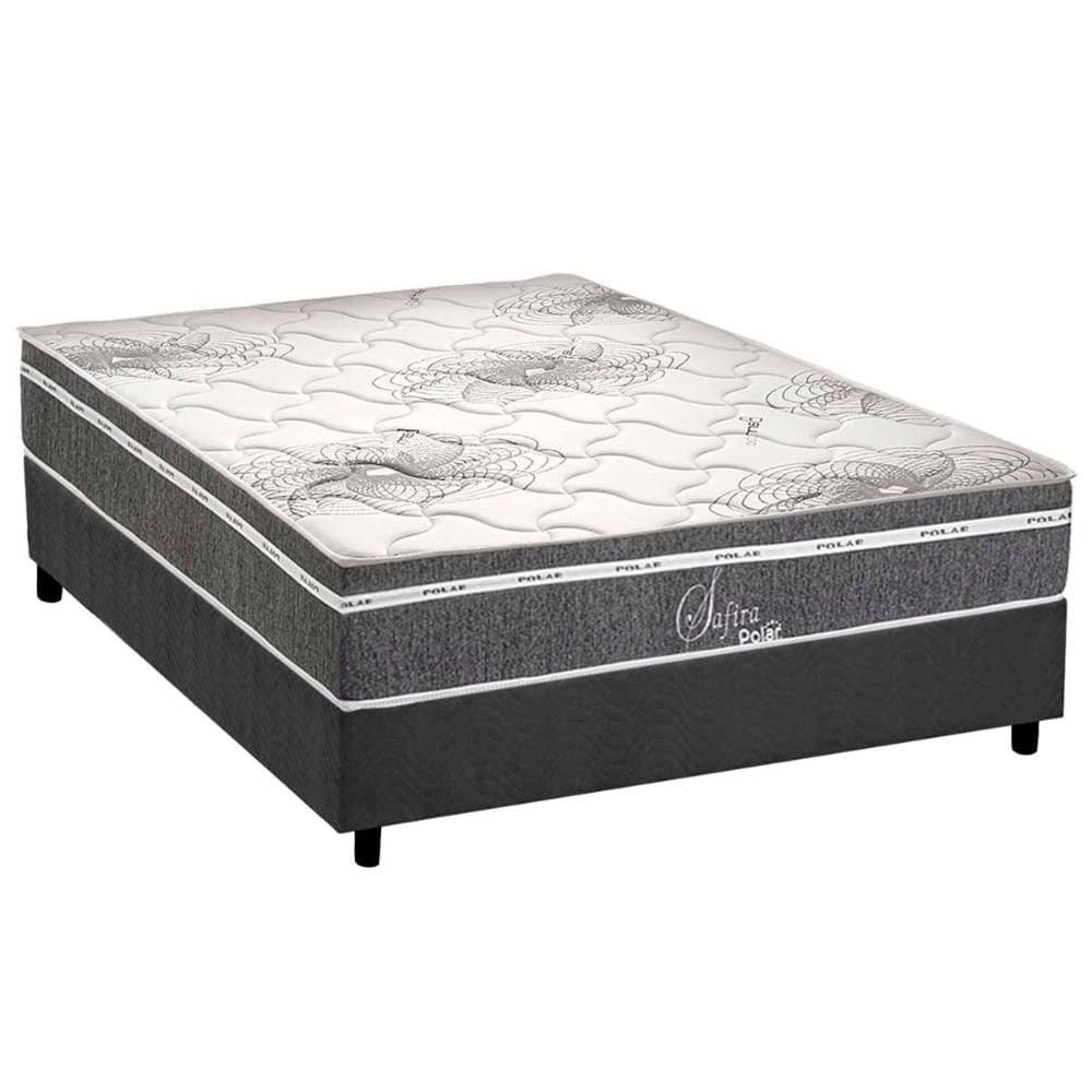 Cama Box Casal: Colchão Molas  Ensacadas Polar Safira + Base CRC Suede Gray (138x188)