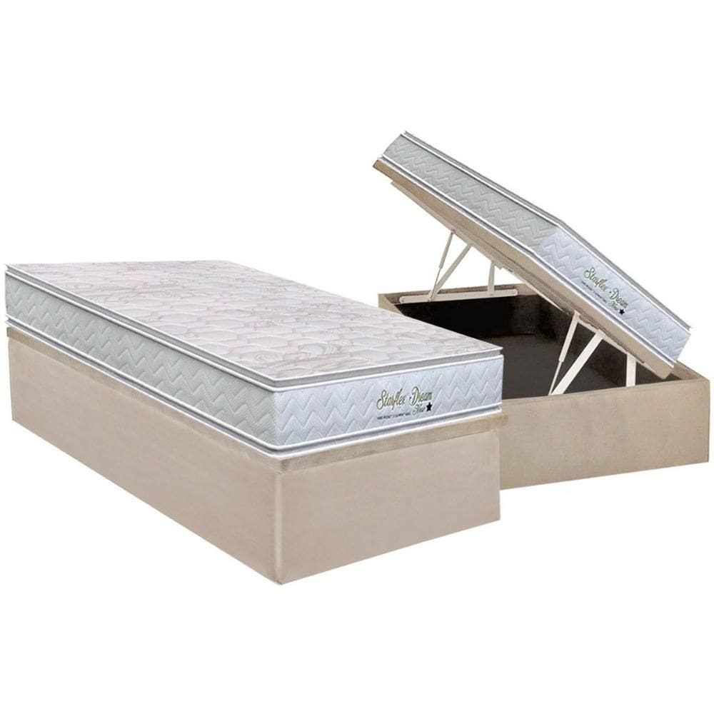 Cama Box Baú Solteiro: Colchão Molas  Ensacadas Orthoflex Starflex Dream New + Base CRC Suede Clean (88x188)