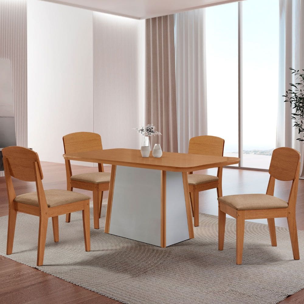 Mesa de Jantar Diane 120cm Tampo MDF Laminado com 4 Cadeiras Copper Moderna Mobília