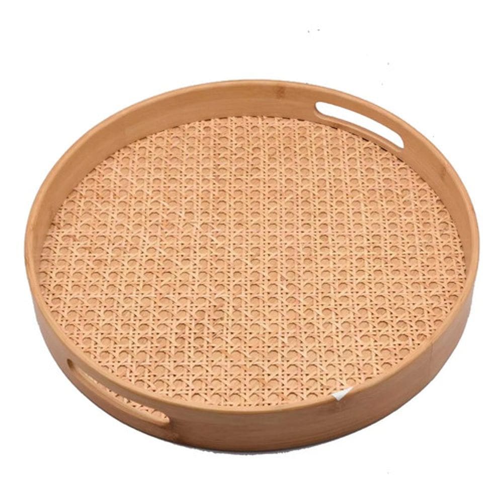 Bandeja Redonda 35cm Em Madeira E Fibra - Ellegance