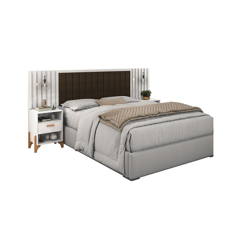 Cabeceira Queen Onix 1.60 Ripado Branco/Café - Vitamov