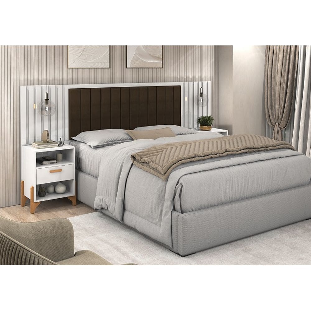 Cabeceira Queen Onix 1.60 Ripado Branco/Café - Vitamov