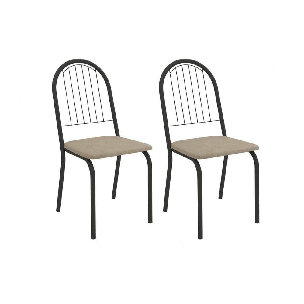 Kit 2 Cadeiras Sala Jantar Noruega 2C077PRF Aço 2 Un Preto/Linho Bege Fendi - Kappesberg