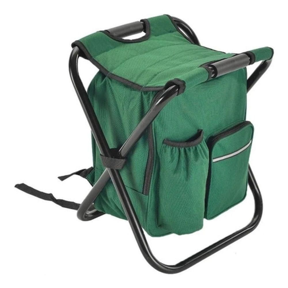 Banqueta Dobravel Com Bolsa Mochila Semi Termica Cadeira Banco Para Pesca Camping Pesqueiro 2 Em 1 Verde; Tamanho: U