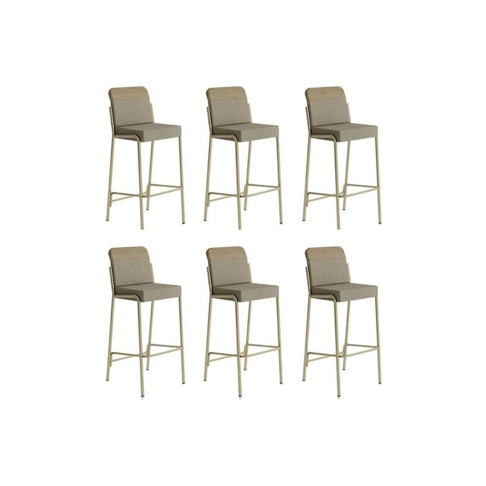 Kit 6 Banquetas de Cozinha Duo 1753 6 Un Dourado/Linho Bamboo/Courano Bamboo - Carraro