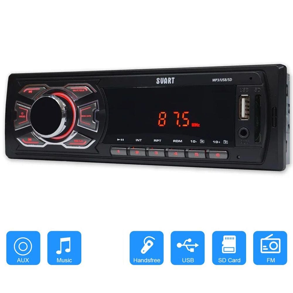 Som Radio Automotivo Mp3 Player SD CARD AUX USB Vermelho
