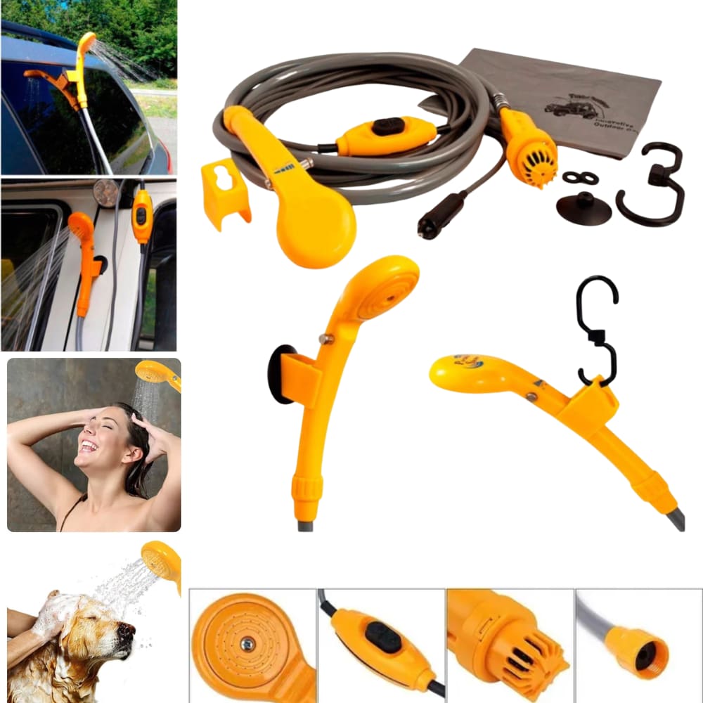 Chuveiro Ducha Portátil Para Camping Acendendor de Carro 12V Laranja
