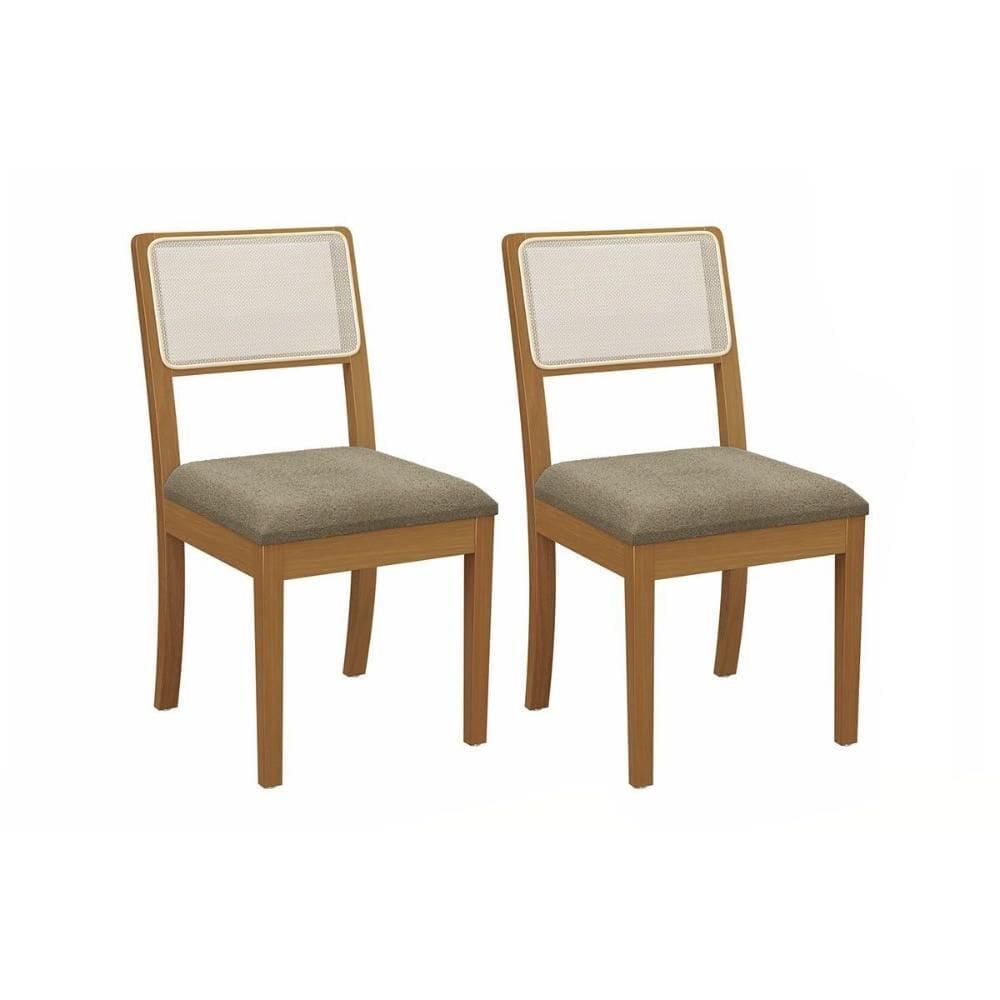 Kit 2 Cadeiras Sala Jantar Lola 2CMM004CA Premium Madeira Maciça 2 un Carvalho/Linho Bege Fendi/Tela Bege - Kappesberg