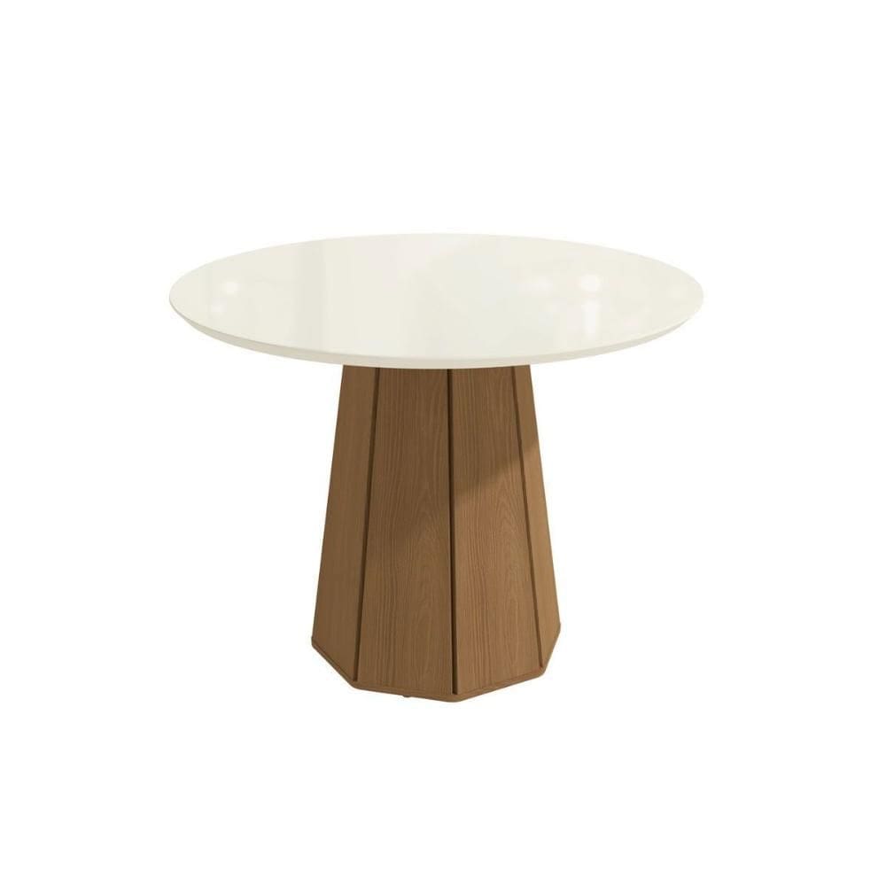 Mesa p/ Cozinha Jade c/ Tampo Madeirado c/ Vidro 105x105cm Canela/Vidro Off White - Kappesberg
