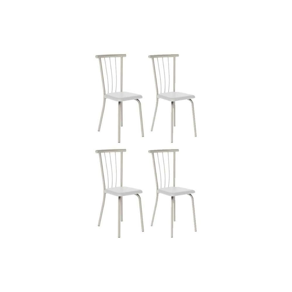 Cadeira de Cozinha 154 Aço Kit 4 Uni Prata/Courano Branco - Carraro