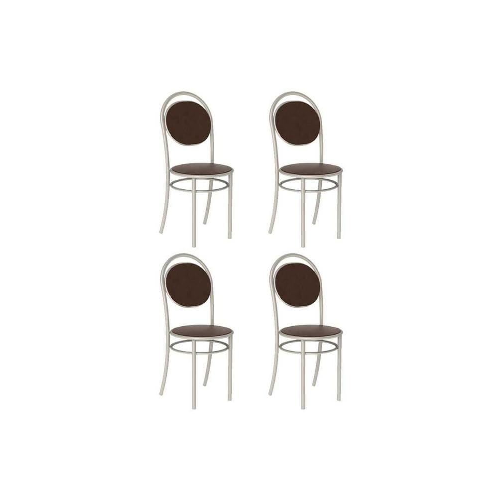 Cadeira de Cozinha 190 Aço Kit 4 Uni Prata/Courano Cacau - Carraro