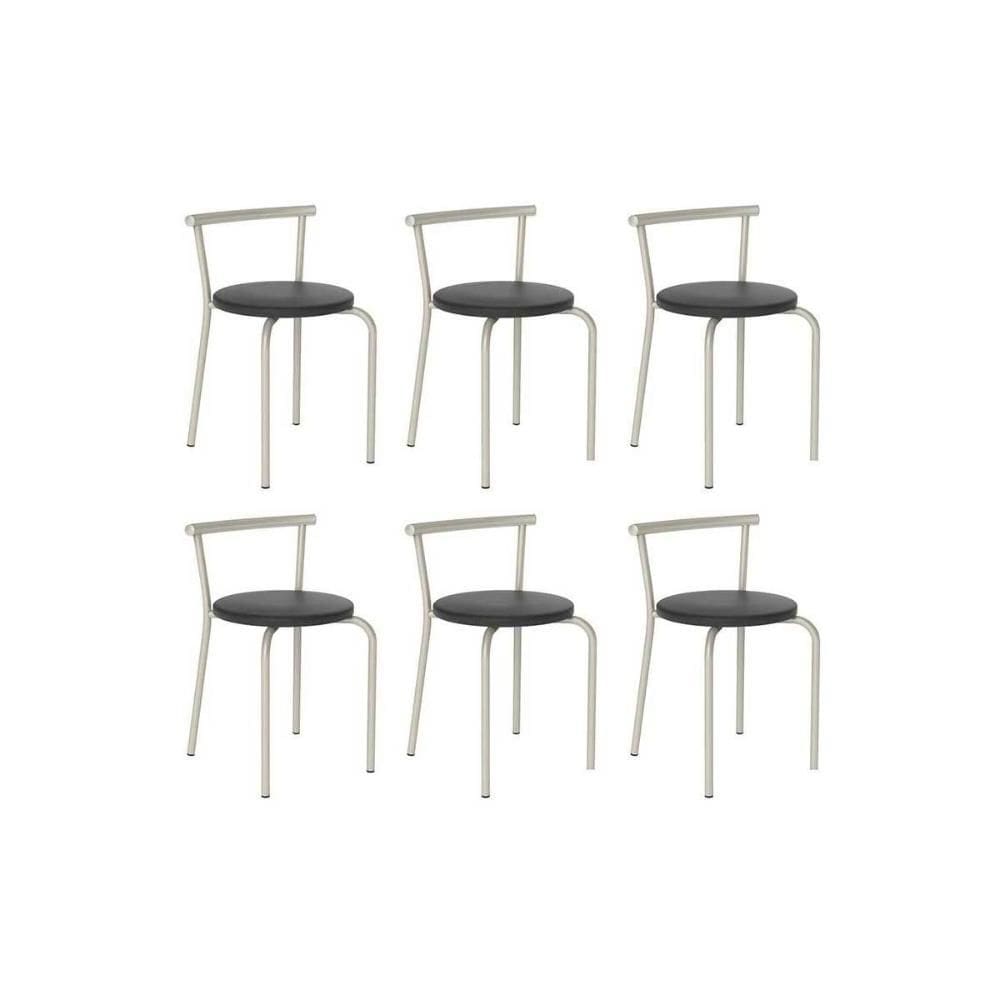 Kit 6 Banquetas de Cozinha 105 6 Uni Prata/Courano Preto - Carraro