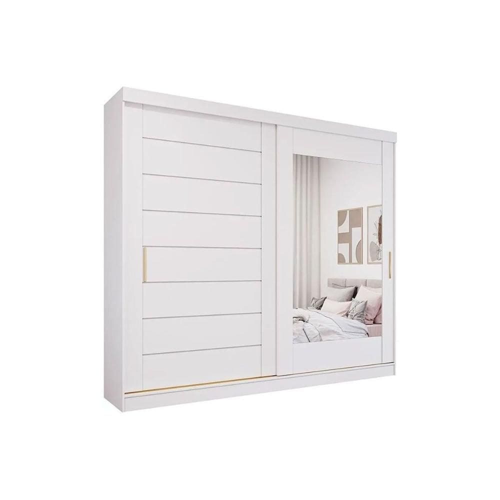 Guarda Roupas 2 Portas de Correr (1 c/ Espelho) e 8 Gavetas Florença Branco - Panan