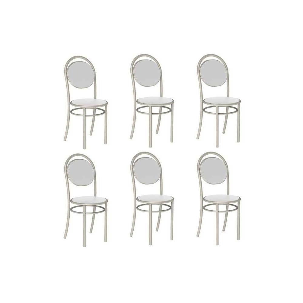 Cadeira de Cozinha 190 Aço Kit 6 Uni Prata/Courano Branco - Carraro