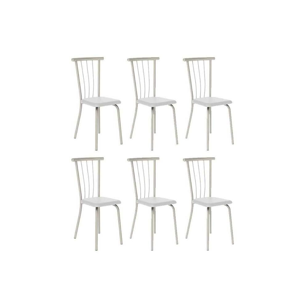 Cadeira de Cozinha 154 Aço Kit 6 Uni Prata/Courano Branco - Carraro