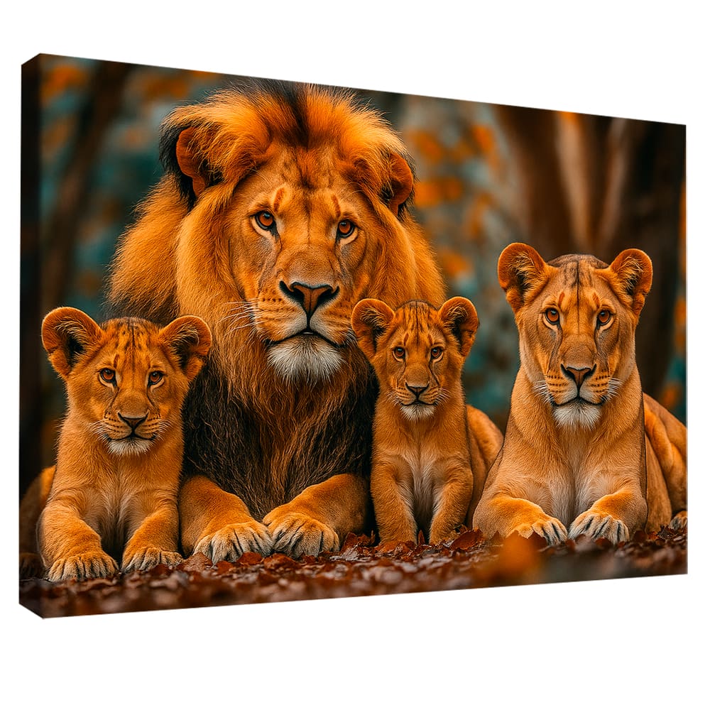 Quadro Decorativo Família De Leões Centrada