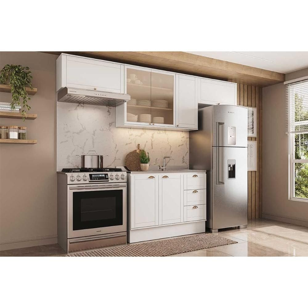 Cozinha Modulada Carraro Bella 4 Peças (3Aéreos+1Balcão) C4P174 Branco-Carraro