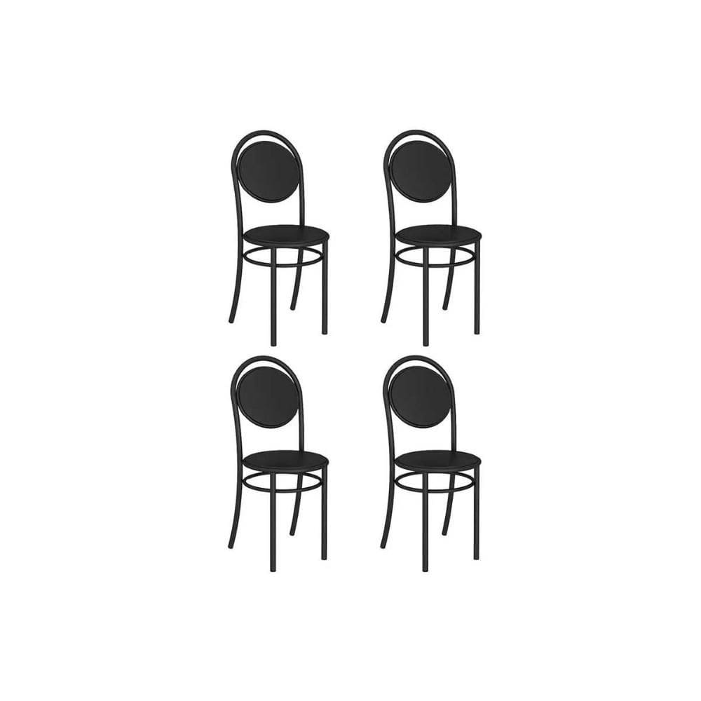 Cadeira de Cozinha 190 Aço Kit 4 Uni Preto/Courano Preto - Carraro