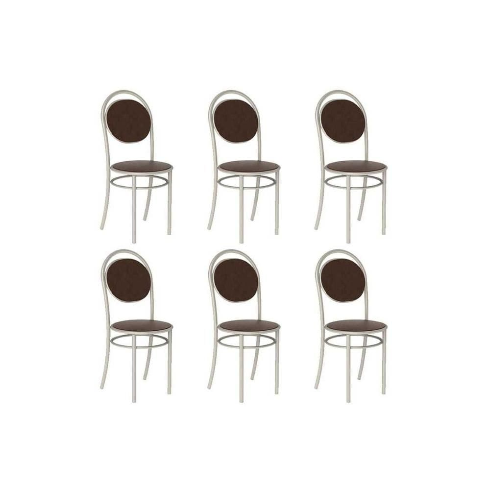 Cadeira de Cozinha 190 Aço Kit 6 Uni Prata/Courano Cacau - Carraro