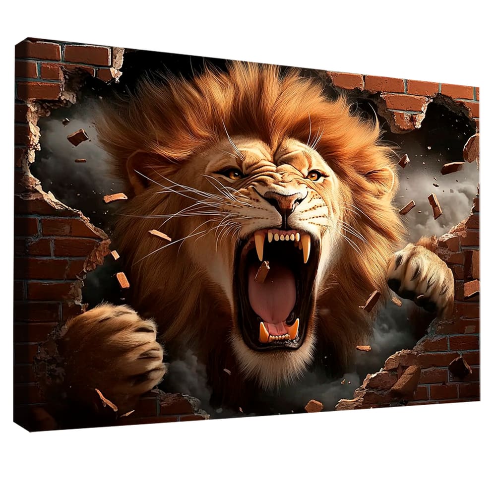 Quadro Decorativo Leão Destruindo a Parede