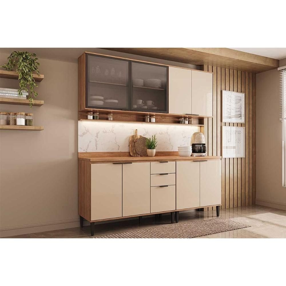 Kit Cozinha Modulada 4 Peças Alpha (2Aéreos+2Balcões) C4P176 Freijo/Off White - Carraro