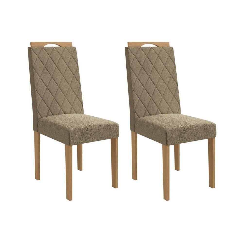 Cadeira de Cozinha Camélia 2CAD153 Madeirado Kit 2 Un Carvalho/Boucle Bege Fendi - Kappesberg