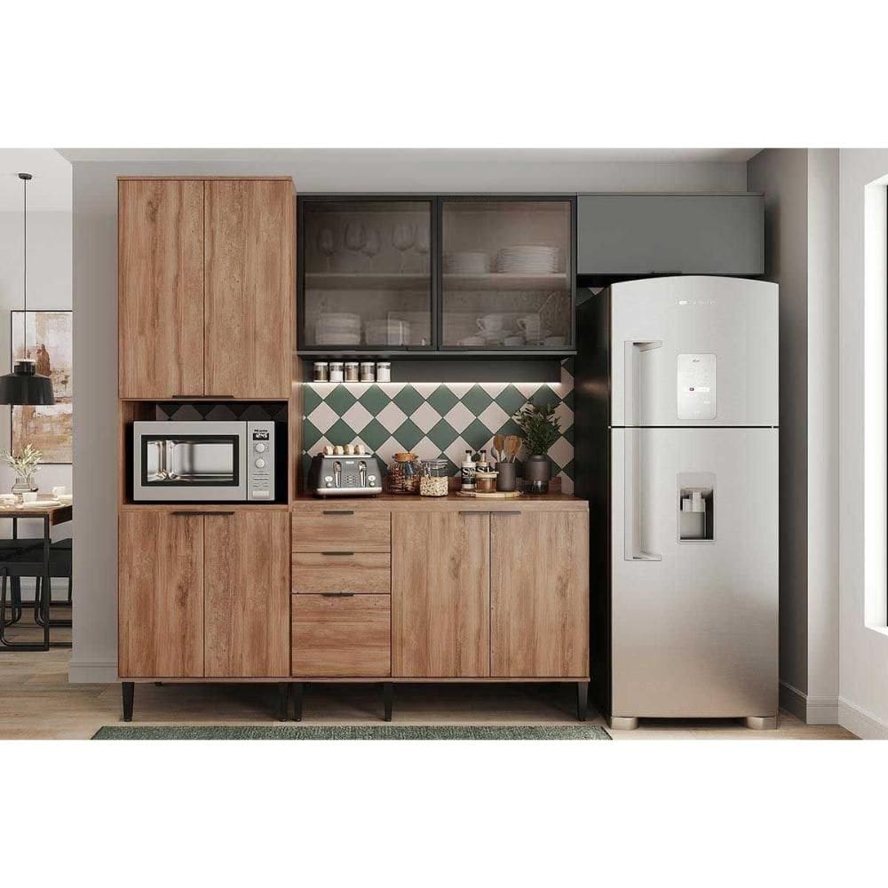 Cozinha Modulada Carraro Alpha Alpha 4 Peças (2Aéreos+1Balcão+1TorreQuente) C4P203 Freijo/Cinza-Carraro