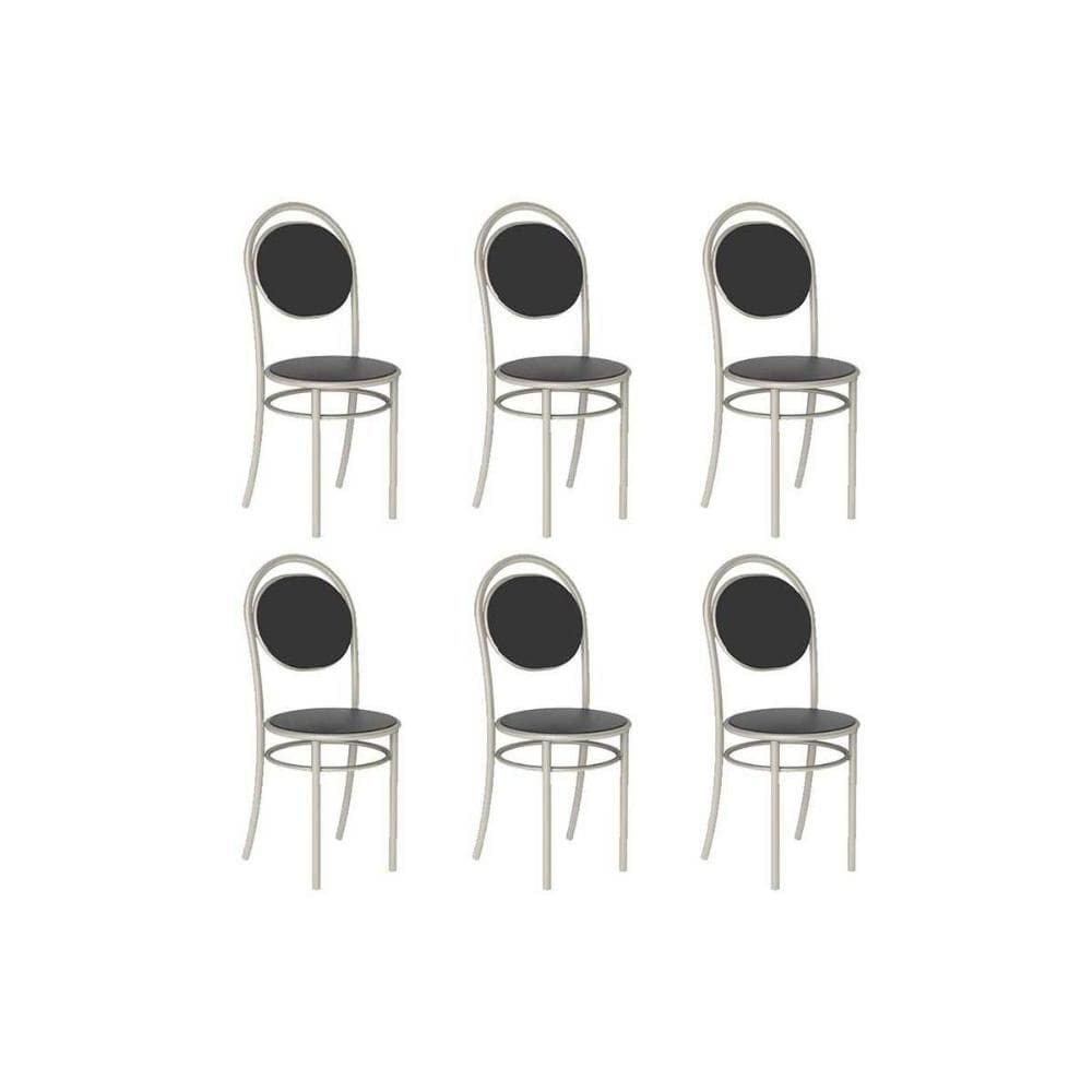 Cadeira de Cozinha 190 Aço Kit 6 Uni Prata/Courano Preto - Carraro